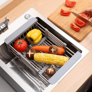 Dish Drainer, Stainless Steel, Vegetables and Fruits, Stable, Durable, Extendable between 27.5-46cm
