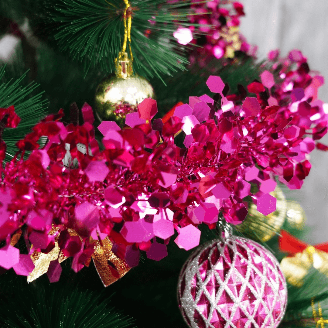 Christmas Tinsel, Various Designs, 2m x 11cm, Red, Blue, Pink