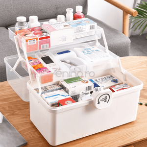 Organizator Medicamente, 3 Compartimente, Rafturi Pliabile, Portabil, Inchidere Securizata, Crem