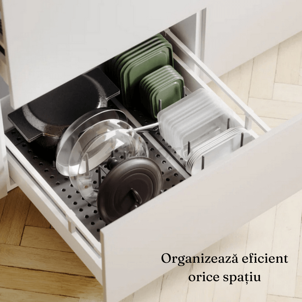 Kitchen Organization Rack, 6 Slots, for Lids, Pans, Adjustable Configuration, Easy to Clean, Gray
