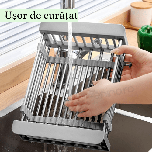 Dish Drainer, Stainless Steel, Vegetables and Fruits, Stable, Durable, Extendable between 27.5-46cm