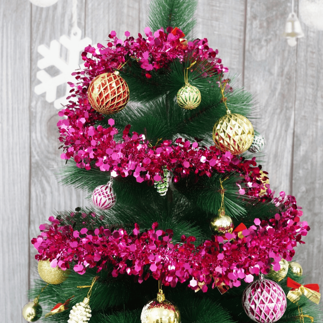 Christmas Tinsel, Various Designs, 2m x 11cm, Red, Blue, Pink
