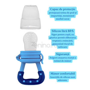Pacifier for Diversification, Teething, for Fruit, Puree, BPA Free, Protective Cap, Leakproof Closure, Easy to Clean, Blue