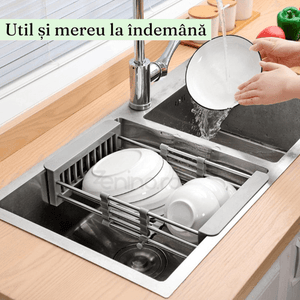 Dish Drainer, Stainless Steel, Vegetables and Fruits, Stable, Durable, Extendable between 27.5-46cm