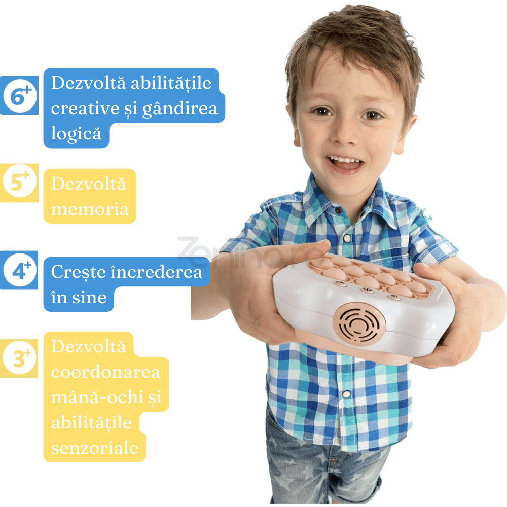 Pop It Console Interactive, Antistress, Portable, Compact, with Batteries, Premium ABS, Silicone, 4 Game Modes, +3 Years