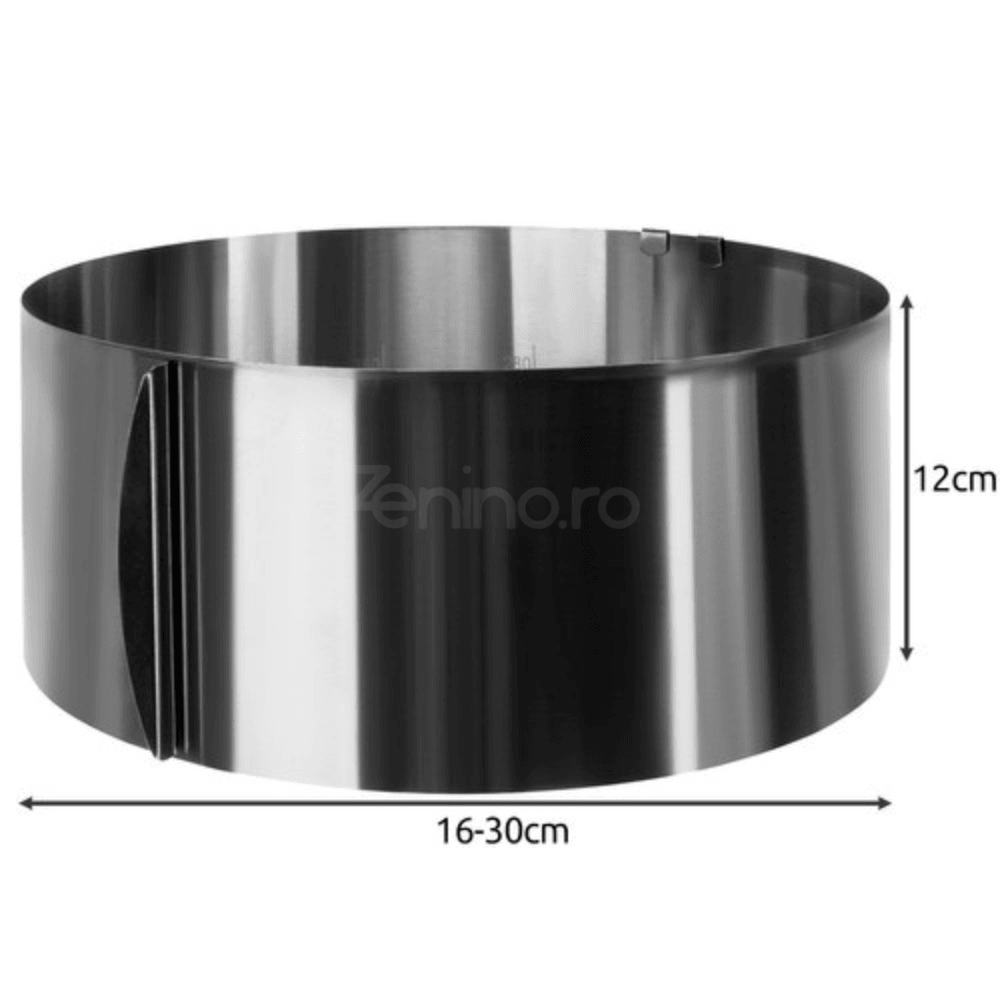 Adjustable Cake Pan, Adjustment 16-30 cm, Height 12 cm, Steel, Safety Clip, Silver