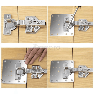 Set of 4 Flat Perforated Plates, for Hinges, Universal Model, High Strength, 20 Screws, Stainless Steel 