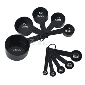 Set of 10 Measuring Cups, for Flour, Sugar, 25ml - 250ml, Dosing Ingredients, Plastic, Black