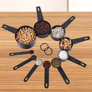 Set of 10 Measuring Cups, for Flour, Sugar, 25ml - 250ml, Dosing Ingredients, Plastic, Black