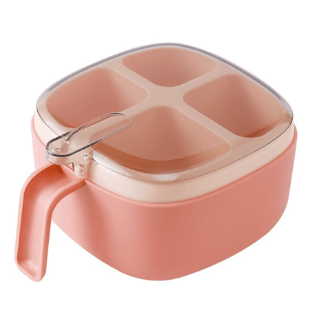 Spice Container, 4 Compartments, Spoons Included, with Handle, Plastic, 14x8cm, White, Pink, Blue