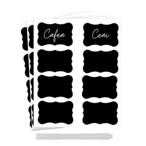 Set of 24 Self-Adhesive Labels, Easy Peel, for Jars, Pots, Bottles, White Carioca included, PVC, 5cm x 3.5cm, Black