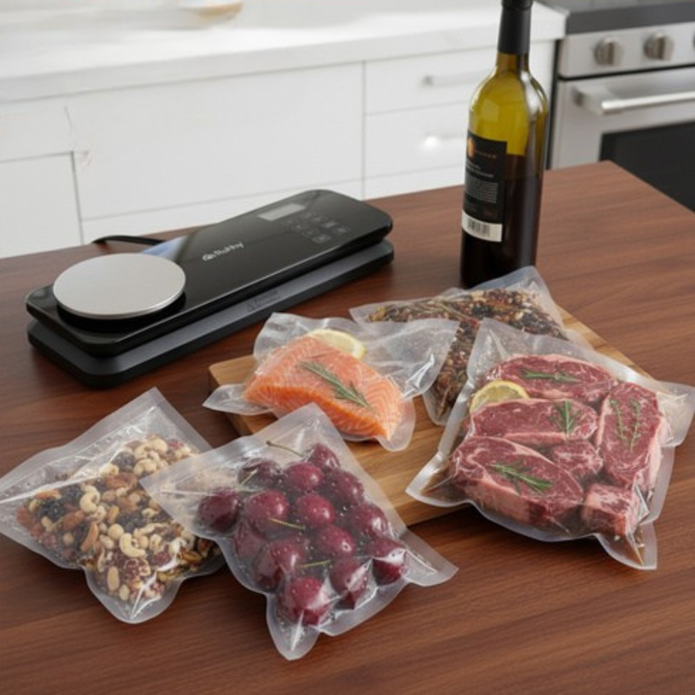 Aparat Vidat si Sigilat Alimente, Cantar Incorporat, 120W, Pungi Incluse, Negru