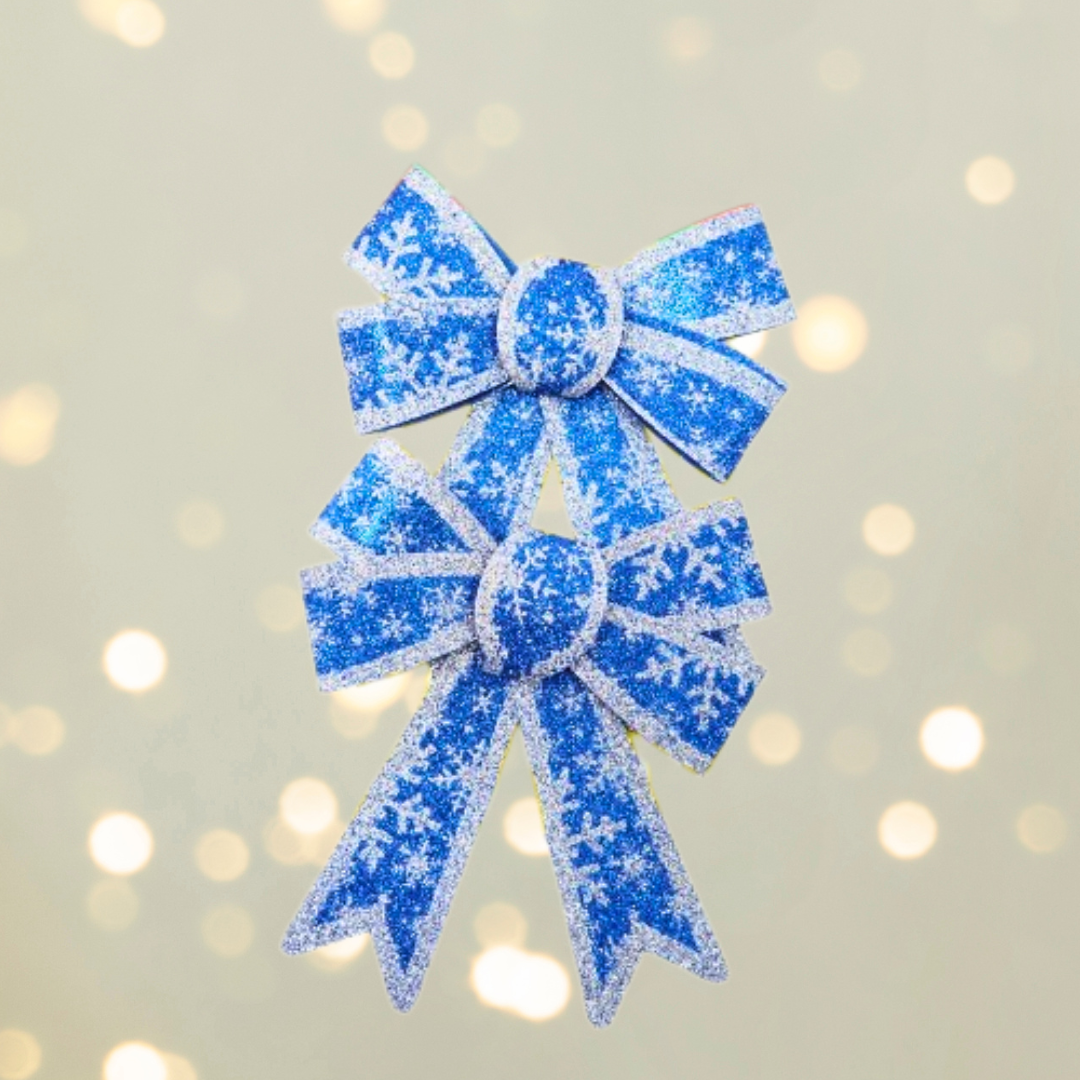 Set of 2 Christmas Bows, with Glitter, Tree Decorations, Special Pattern, 13x18cm