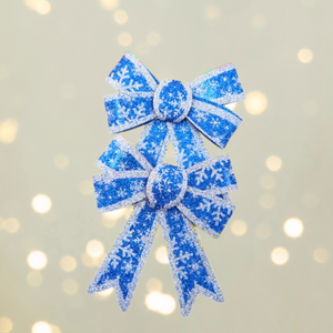 Set of 2 Christmas Bows, with Glitter, Tree Decorations, Special Pattern, 13x18cm