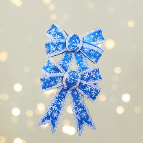 Set of 2 Christmas Bows, with Glitter, Tree Decorations, Special Pattern, 13x18cm