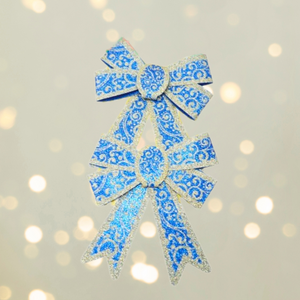 Set of 2 Christmas Bows, with Glitter, Tree Decorations, Special Pattern, 13x18cm