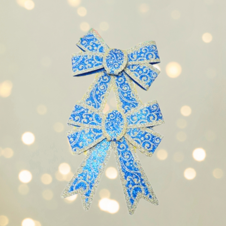 Set of 2 Christmas Bows, with Glitter, Tree Decorations, Special Pattern, 13x18cm