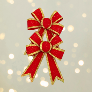 Set of 2 Christmas Bows, with Glitter, Tree Decorations, Special Pattern, 13x18cm