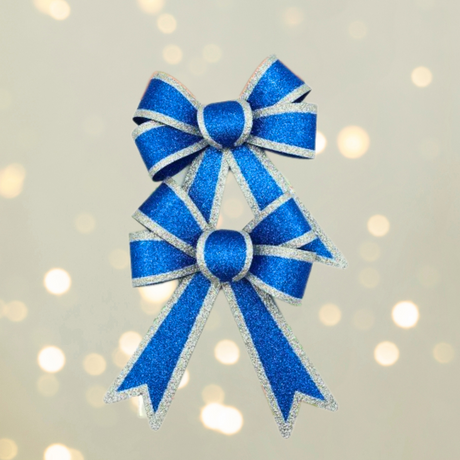 Set of 2 Christmas Bows, with Glitter, Tree Decorations, Special Pattern, 13x18cm