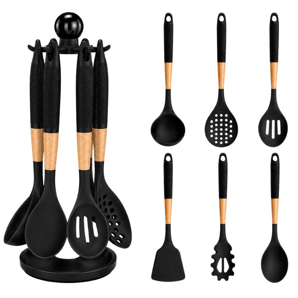 Set 6 Ustensile Bucatarie, Suport Vertical, Anti-Zgarierturi, din Silicon