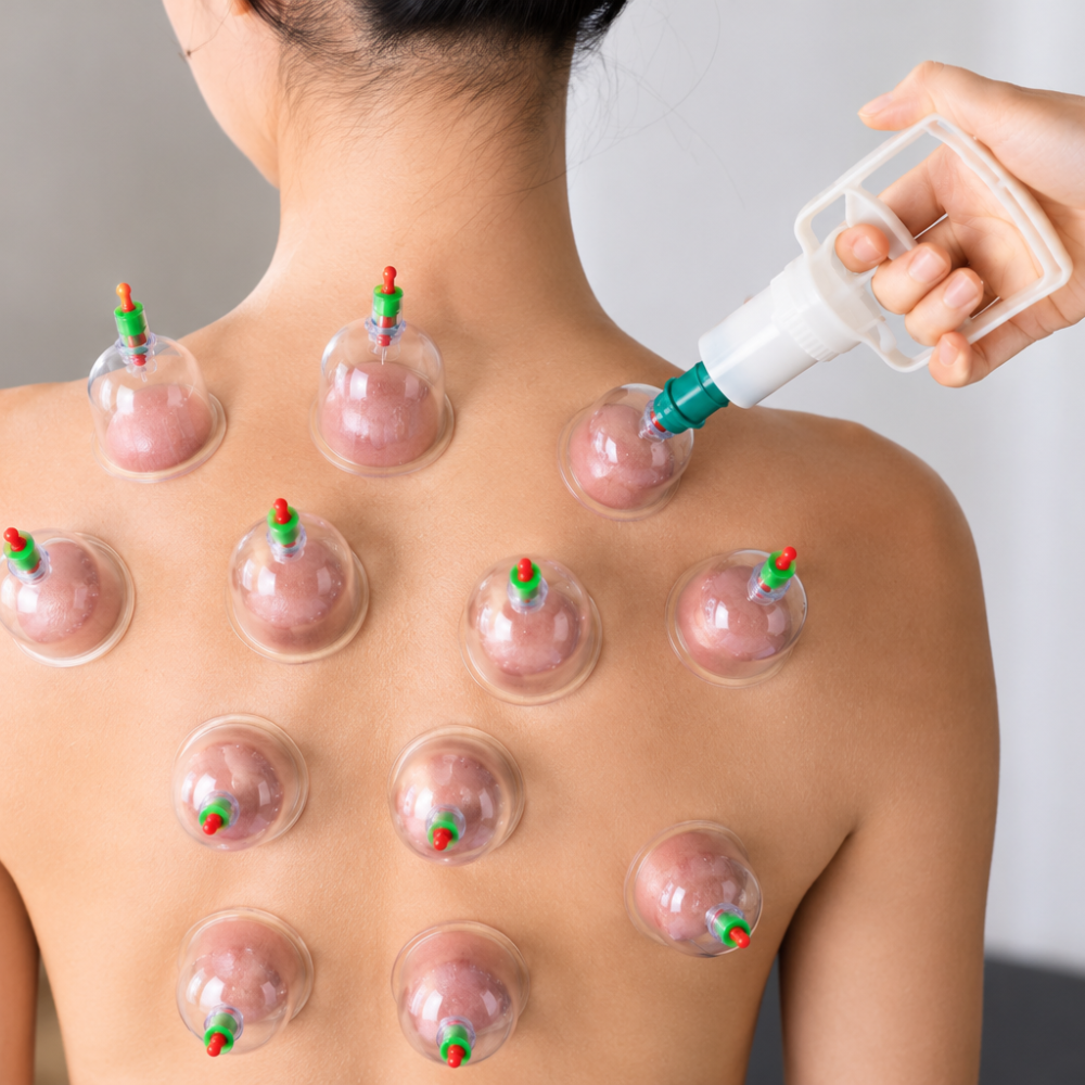 Set of 12 Massage Cupping Cups, Vacuum Pump, Anti-Cellulite, Therapy, Relaxation, White