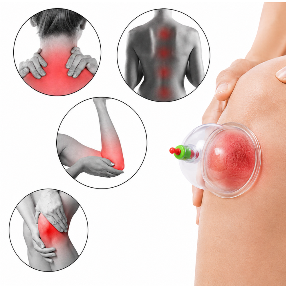 Set of 12 Massage Cupping Cups, Vacuum Pump, Anti-Cellulite, Therapy, Relaxation, White