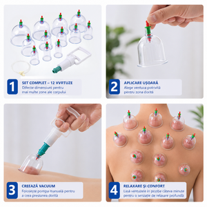 Set of 12 Massage Cupping Cups, Vacuum Pump, Anti-Cellulite, Therapy, Relaxation, White