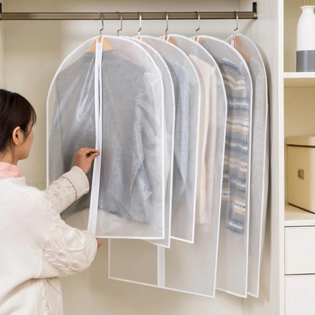 Clothes Storage Bag, with Zipper, Dust Protection, 4 Sizes, Transparent-White