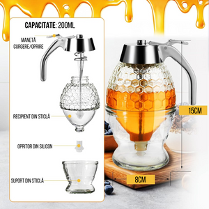 Honey Dispenser, Honeycomb Type, 200ml, Stopper, Glass Holder