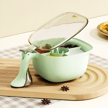 Spice Storage Box, 4 Compartments, with Spoons, Airtight Closure
