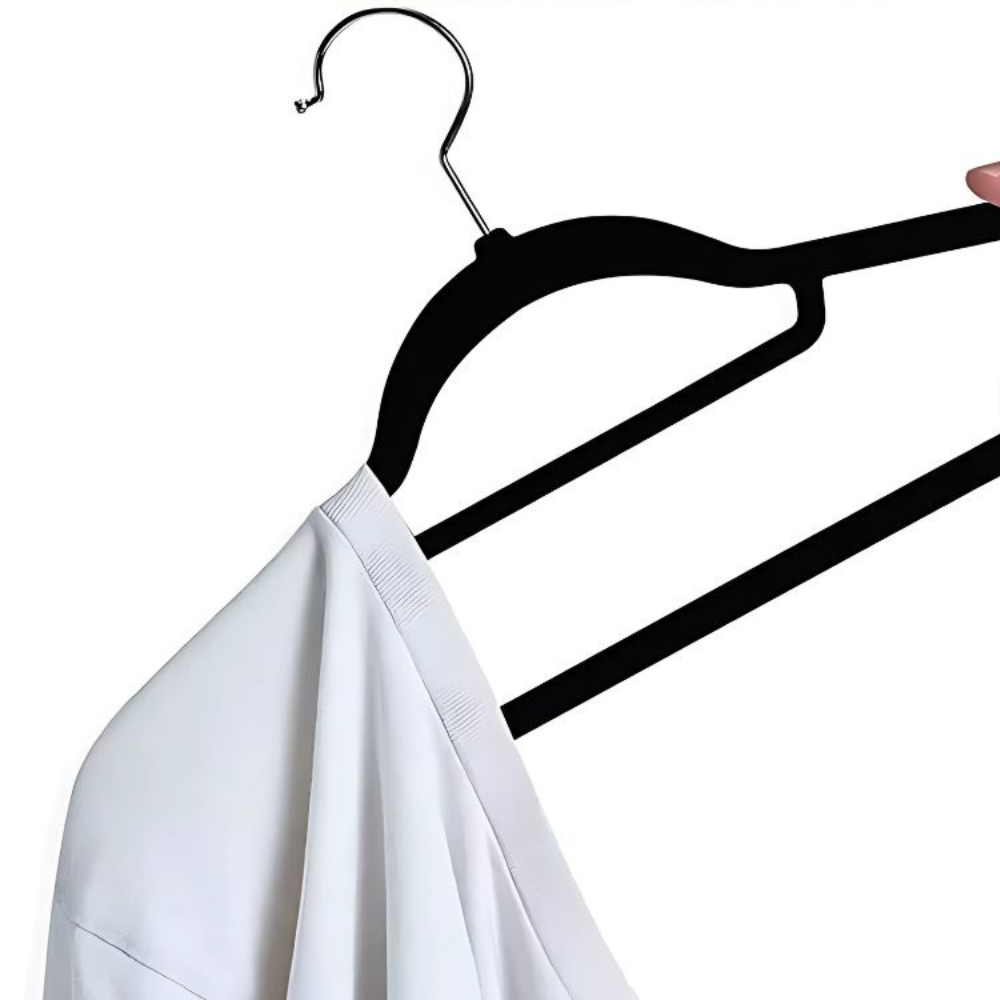 Velvet Hanger Set, Non-Slip, Steel Hook, Maximum Resistance 5 kg, Rounded Edges, Gray
