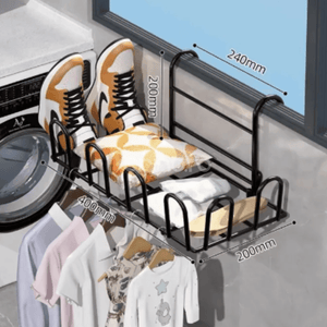 Clothes Drying Rack, 8 Shoe Spaces, with Hangers, Compact Model, Metal, Black
