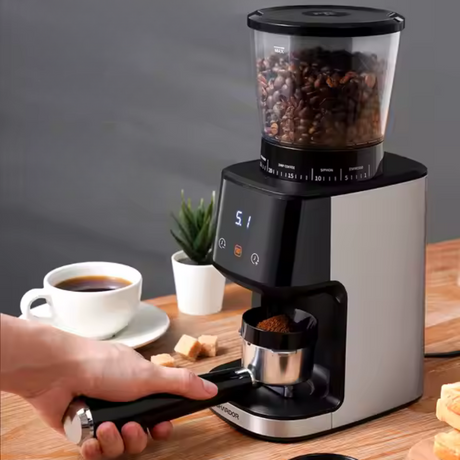 Rasnita Electrica Cafea, 51 Niveluri de Macinare, Ecran Digital, Control Tactil, Suport Portafiltru, Lame Titan