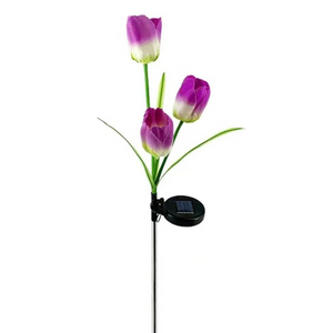 Set of 4 Zenino Tulip Solar Lamps - 3 Flowers per Lamp, Durable, IP65, Ground Mounted, 600mAh, 78 cm, Multicolor
