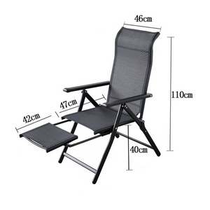 2in1 Garden Chair, Chaise Lounge Type, Footrest, Foldable, Metal Frame, Teslin Fabric, Black