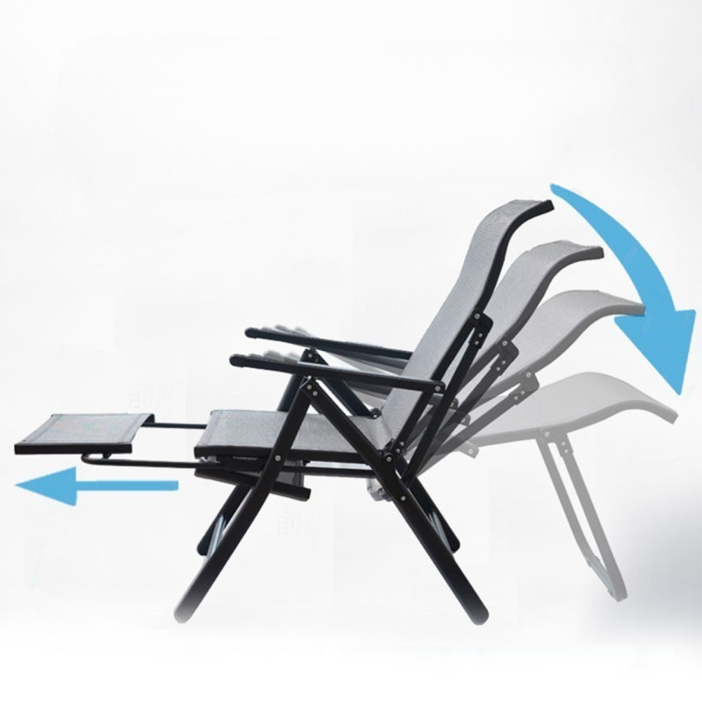 2in1 Garden Chair, Chaise Lounge Type, Footrest, Foldable, Metal Frame, Teslin Fabric, Black