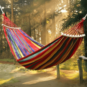 Garden Hammock, Wooden Bars, Fixing Ropes, 1/2 Persons, Maximum Load 200kg., Textile Material, Multicolor