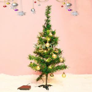 Decorated Artificial Christmas Tree, with Globes, Height 60cm, Installation with 20 LEDs, Warm Light, Green