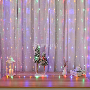 Instalatie de Craciun, Tip Plasa, Becuri LED, 8 Jocuri de Lumini, Interconectabila, Fir Transparent, Prelungitor 1.5m, Alb Cald, Rece, Multicolor