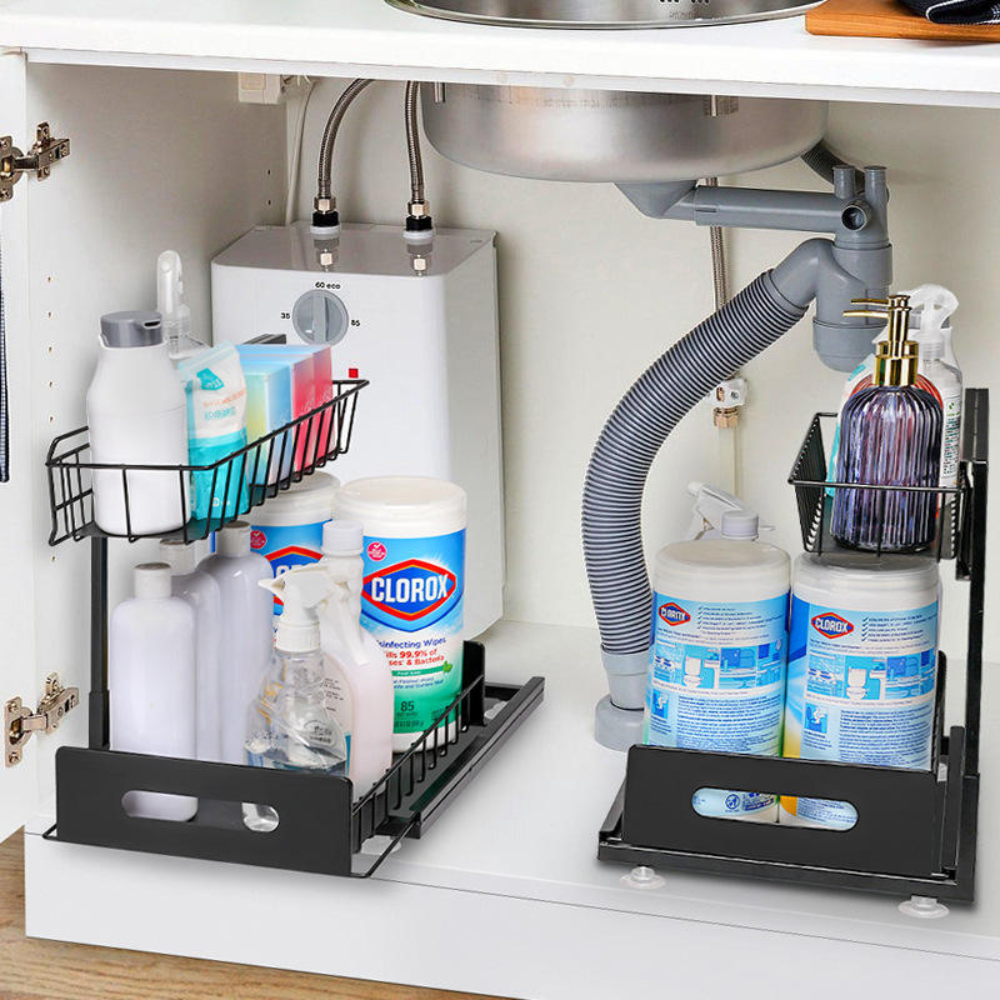 2-Tier Under Sink Organizer Shelf for Kitchen, Bathroom, Metal, 36x27x38cm
