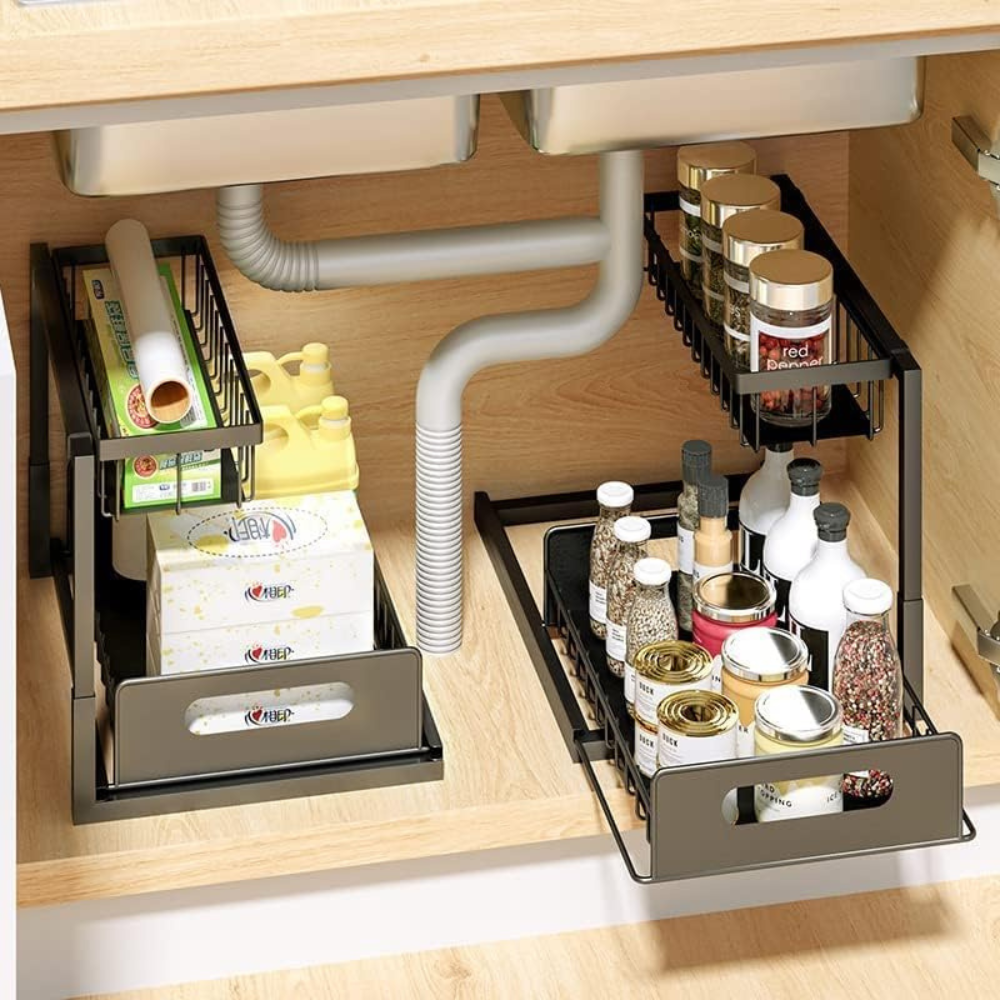 2-Tier Under Sink Organizer Shelf for Kitchen, Bathroom, Metal, 36x27x38cm