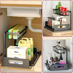 2-Tier Under Sink Organizer Shelf for Kitchen, Bathroom, Metal, 36x27x38cm