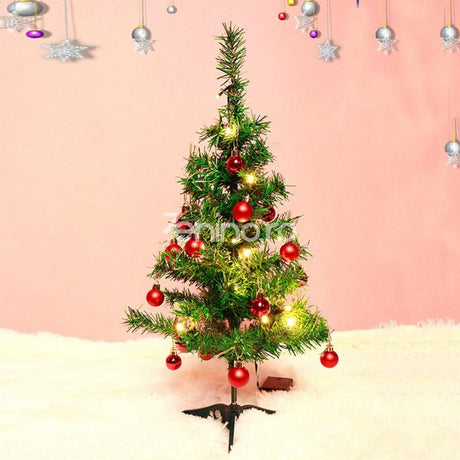 Decorated Artificial Christmas Tree, with Globes, Height 60cm, Installation with 20 LEDs, Warm Light, Green