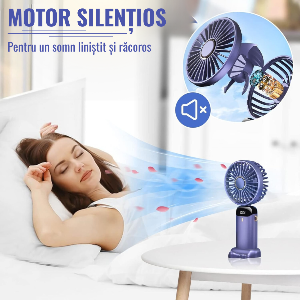 Mini Portable Fan, 5 Speeds, 12h Runtime, Foldable Model, USB Charging