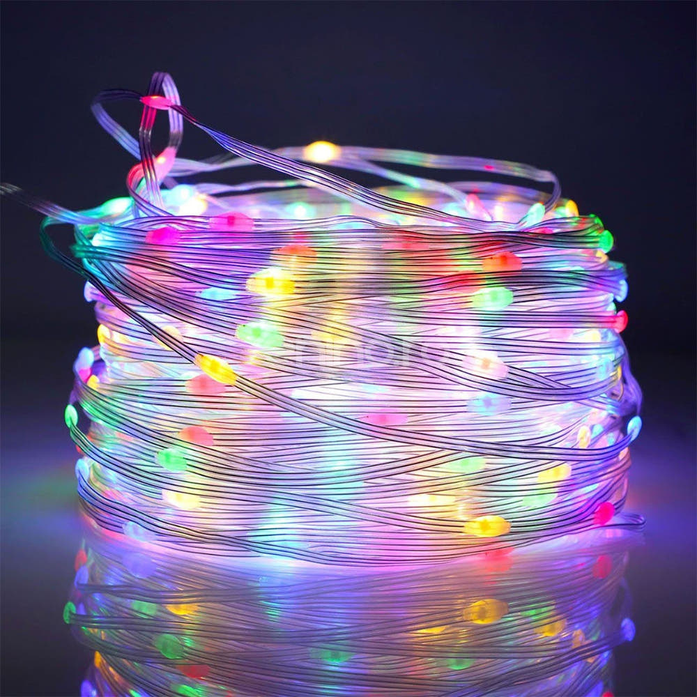 Christmas Installation, Linear, LED Bulbs, Multicolor, 8 Light Effects, Transparent Wire, 220V, Controller