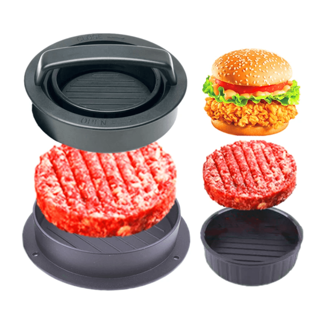 3in1 Hamburger Press, Non-Stick, Easy to Clean, Simple to Use, Diameter 16.5 cm, Black