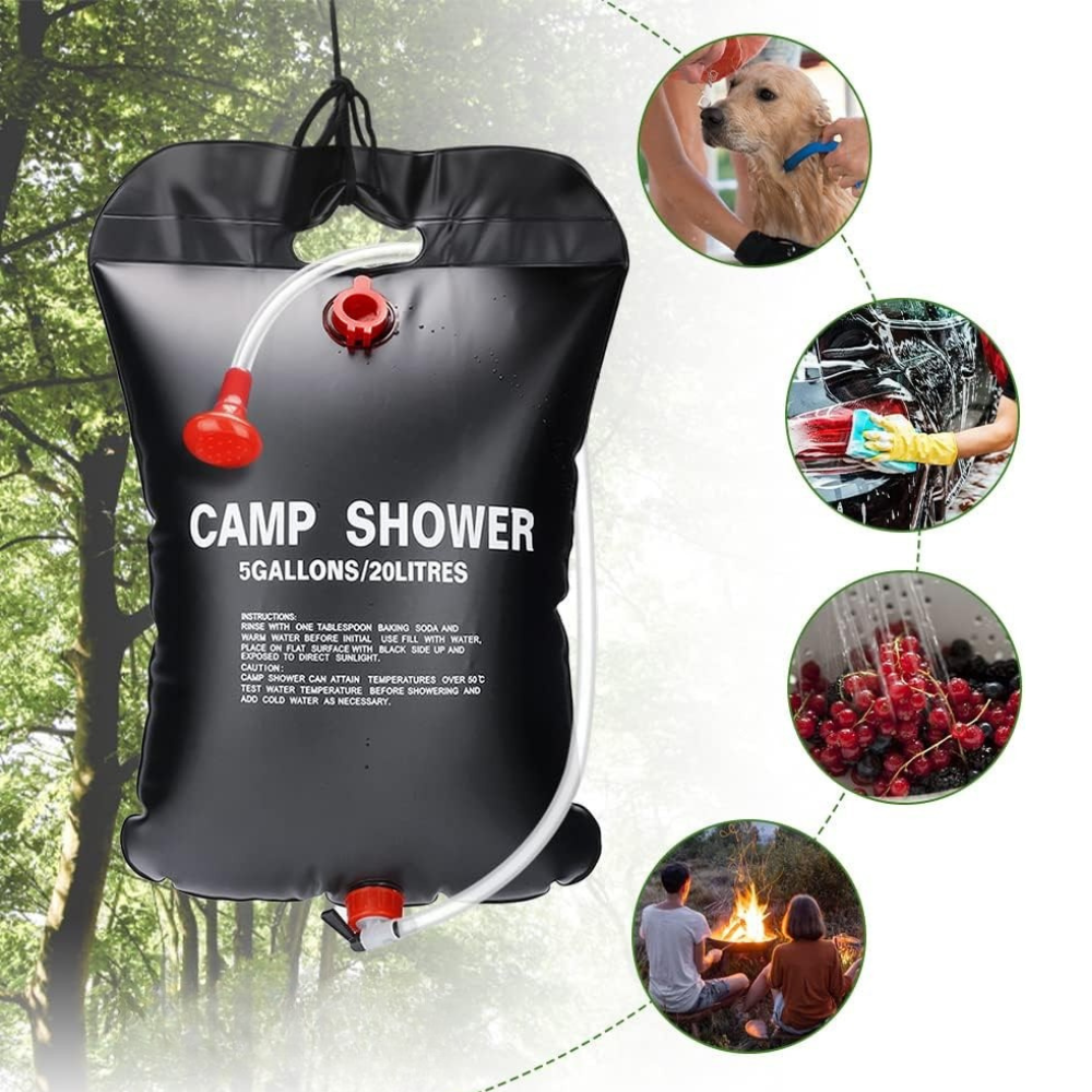 Dus Portabil cu Incalzire Solara, 20L, 40L, pentru Camping, Maner Agatare