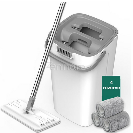 Set Mop Microfibra si Galeata, Absorbtie Rapida, Zimti Curatare Par, 4 Rezerve, Curatare Eficienta, 5.7L, Alb