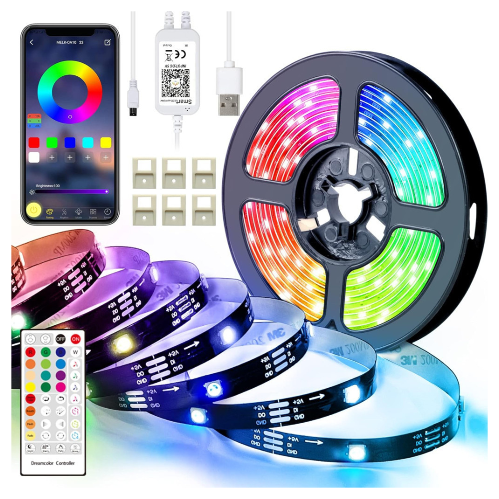Умна RGB LED лента, управление с приложение, синхронизиране на музика, взаимосвързваща се, с дистанционно управление