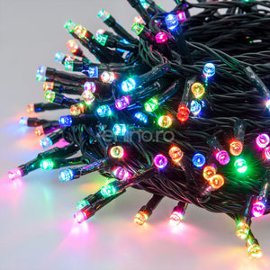 Instalatie de Craciun, Liniara, Becuri LED, Multicolor, 8 Jocuri de Lumini, Fir Negru, 220V, Controler